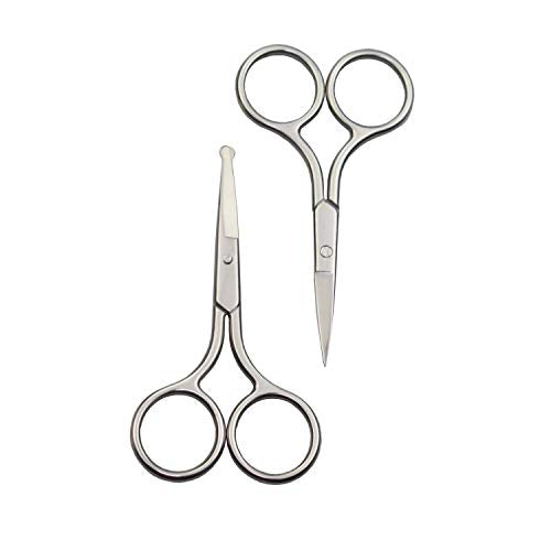 Eyebrow and Nose Hair Scissors, 3.5¡± Stainless Steel Professional Facial Hair Beard Eyelashes Ear Hairs and Moustache Scissors Trimmer 2 Pieces