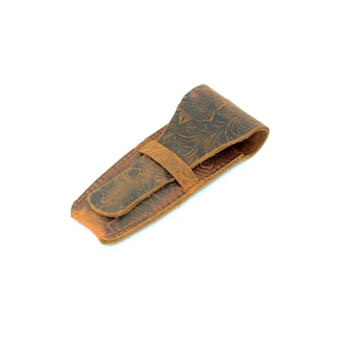 JJNUSA Old Fashioned Sleeve Travel Pouch Leather Safety Razor Case, Double Edge Razor 4.5", Shaving Accessories, Personal Care Essentials, Men's Shaving Razor Flower brown