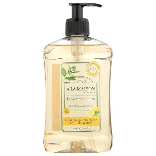 A LA MAISON French Liquid Hand Soap, Provence Lemon - Natural Hand Wash Made with Essential Oils - Biodegradable, Plant-Based, Vegan, Cruelty-Free, Alcohol & Paraben Free (16.9 oz, 1 Pack)