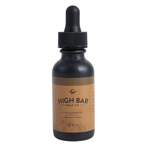 Vegan Leather & Sage Fragrance Face and Beard Oil, Natural Moisturizing, Vegan, Animal Fat Free, 1oz