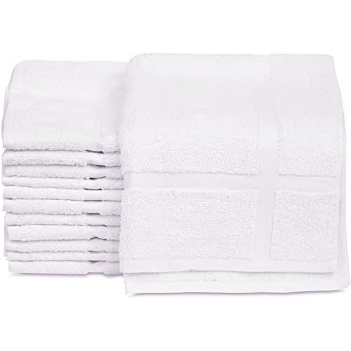 GOLD TEXTILES 12 Pack New Cotton Blend Economy White Hotel Bath Mat Towel (18x25 Inches) Light Weight Quick Drying & Machine Washable - Hotel Supplies Shower Bath Mat Towel
