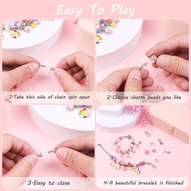 DIY Charm Bracelet Making Kit for Girls - 134 Pieces Jewelry Craft Set