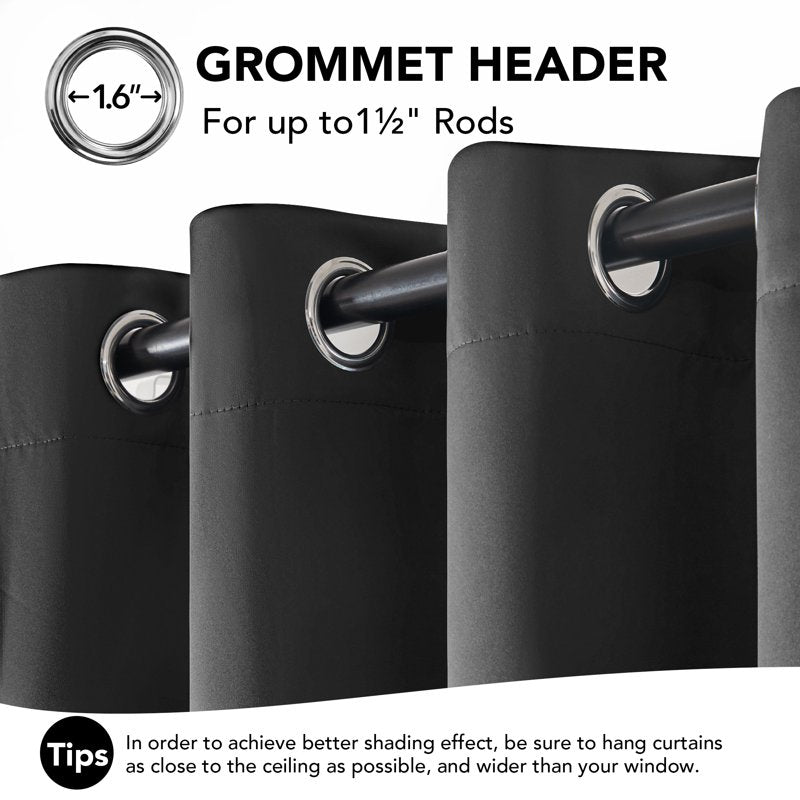 Total Blackout Curtains for Bedroom & Living Room - Thermal Insulated, 2 Panels, Grommets, Dark Gray