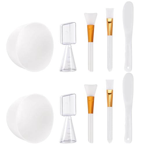 Tecbeauty Face Mask Mixing Bowl Set, 10 Pcs DIY Facemask Mixing Tool Kit with Silicone Facial Mask Bowl Brushes Stick Spatula Measuring Cup (White)
