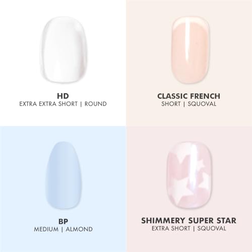 Olive & June Glue Press On Bestsellers Kit | Includes 4 Fake Nail Sets (HD Crisp White, Classic French, Shimmery Super Star, BP Icy Blue) | Realistic Look, Non-Damaging Glue, Up to 14-Day Wear