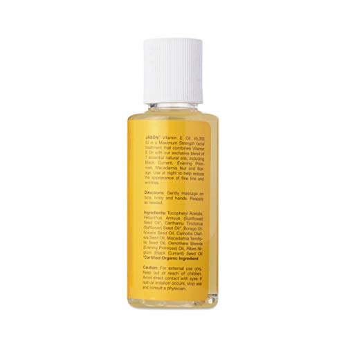 Jason Naturals Vitamin E 5000 IU Skin Oil (Pack of 2) with Sunflower Oil, Safflower, Rice, Avocado, Sweet Almond, Apricot and Wheat, 4 oz. Each