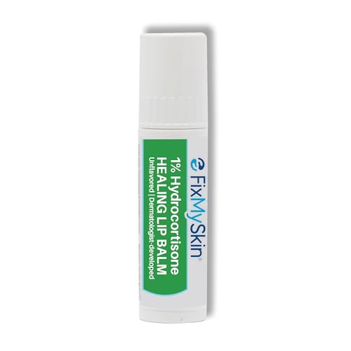 FixMySkin 1% Hydrocortisone Healing Lip Balm, Unflavored ? Soothes Dry, Cracked & Irritated Lips, Relieves Chapped Lips, Cold Sores & Eczema, Dermatologist Developed, Travel-Friendly Tube, 0.15 oz