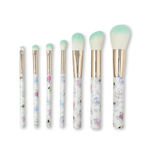 Impressions Vanity with BT21 7 PC Makeup Brush Set with Super Soft Synthetic Bristles, Aluminum Ferrule BT21 Natural Garden Design Plastic Handle Makeup Brushes for Foundation, Face Powder