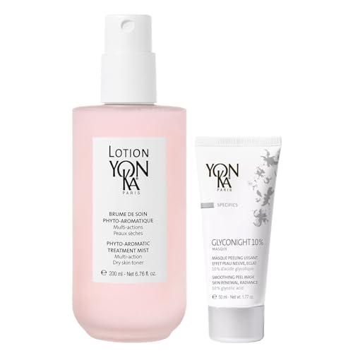 Yonka Hydrating Face Toner, Natural Toning Spray for Dry & Sensitive Skin (6.76 Fl Oz) With Yon-Ka Glyconight 10% Peel Masque Travel Size (15ml/0.57oz) Anti-Aging Face Mask