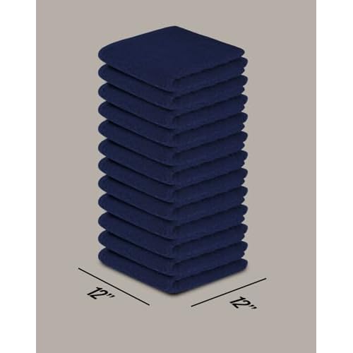Softolle 100% Cotton Washcloths 24 Pack (12x12 Inches) Soft, Highly Absorbent Washcloth, Face Towels, Wash Cloths for Face, Ring Spun, Bulk Pack (Blue/Grey)