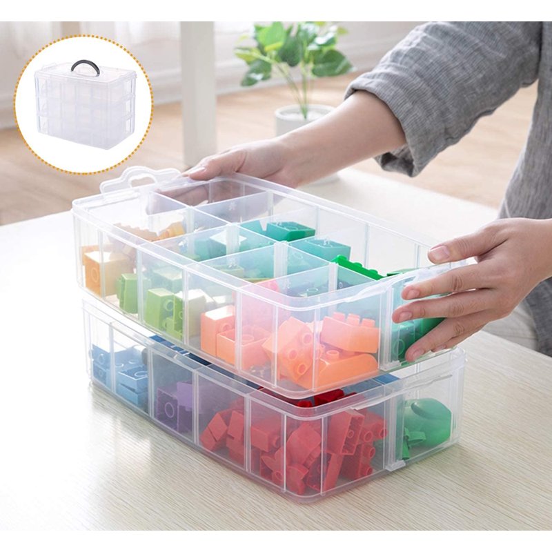 Stackable Bead Organizer Box with 30 Adjustable Compartments - Clear Plastic Craft Storage
