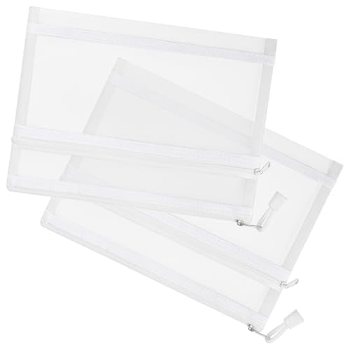 20 PCS Mesh Makeup Bag Double-Layer Mesh Zipper Pouch Bags Clear Cosmetic Bag Nylon Travel Organizer Bags Toiletry Storage Bag Pencil Pouch with Zipper (White, Double-Layers A5)