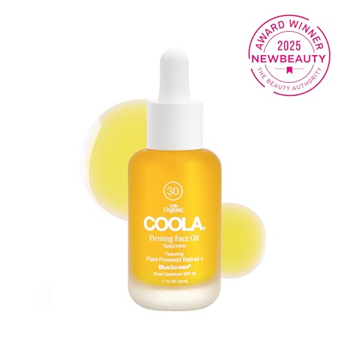 COOLA Firming Face Oil, SPF 30, Organic Lightweight Hydrating Sunscreen Oil with Bakuchiol, Vitamins C, D, E, Sea Buckthorn & Moringa Oils, Firms & Smooths Skin, 1.1 Oz