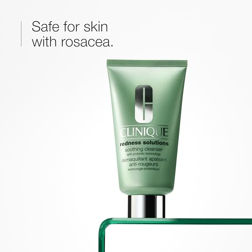 Clinique Redness Solutions Soothing Oil Free Face Cream Cleanser with Probiotic Technology | Appropriate for Skin with Rosacea, 5 Fl Oz