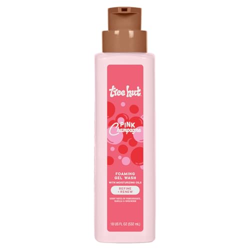 Tree Hut Pink Champagne Foaming Gel Body Wash, Hydrating & Moisturizing Shower Gel for Soft, Glowing Skin, Fruity Floral Scent, 18 fl oz