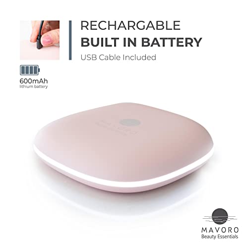 Mavoro LED Lighted Travel Makeup Mirror | 1x/10x Magnification | Rechargeable USB-C | Pocket & Purse Portable Lighted Travel Makeup Compact Mirror, Touch Sensor (Heavenly Pink)