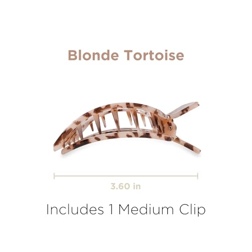TELETIES - Medium Flat Square Clip - For Lying Down, Yoga, Driving & More - Strong Grip, Bendable Teeth, Comfortable Curved Design - Ideal for Medium Hair - Core Collection - Blonde Tortoise