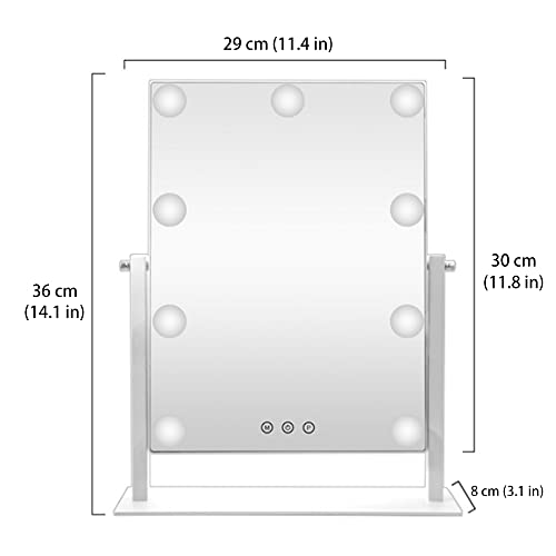 HIEEY Hollywood Vanity Mirror with Lights, Makeup 9 Dimmable Bulbs Three Color Lighting Modes, and 5X Magnification Mirror, Smart Touch Control, 360¡ÆRotation (White)