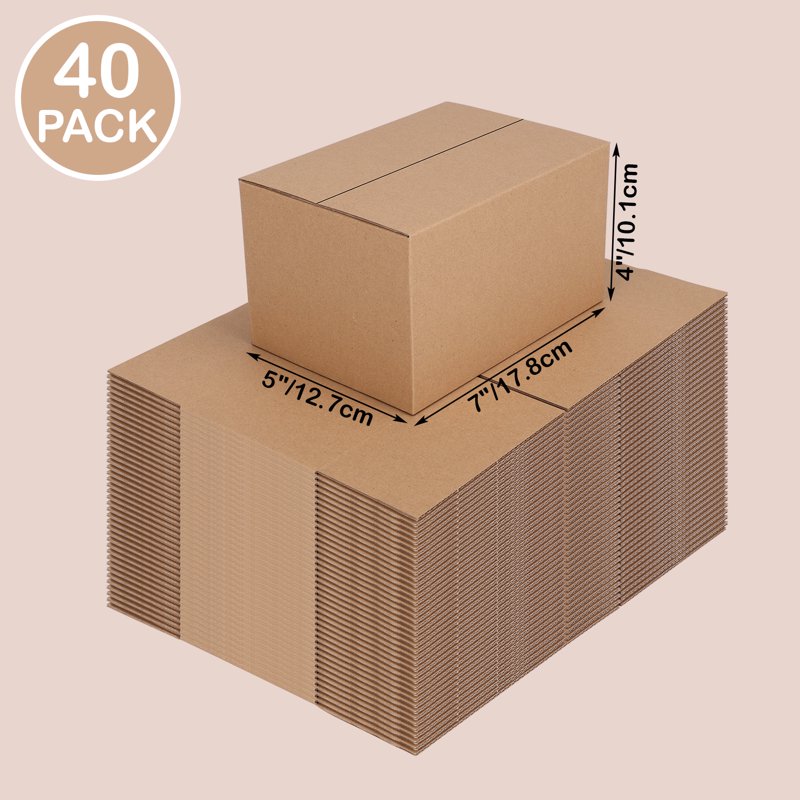 Set of 40 Brown Shipping Boxes 7x5x4 Inches for Packaging & Mailing