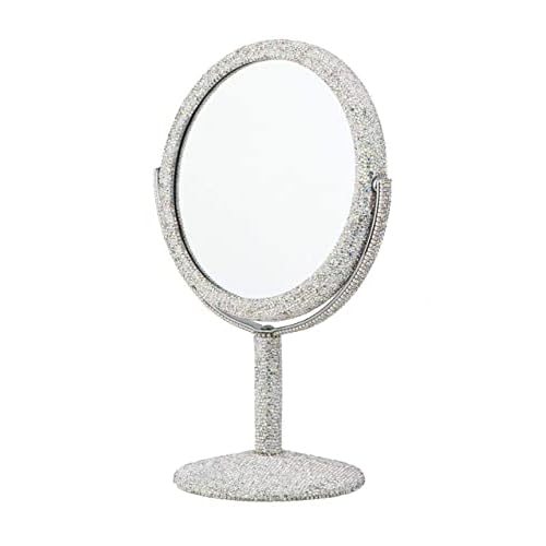 TISHAA Bling Makeup Vanity Mirror - Luxury Stand Double Sided Mirror Crystal Rhinestone Portable Desk Bathroom Bedroom (2X Magnification)