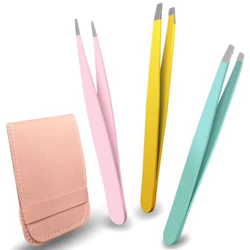 Tweezers Set - Professional Eyebrow Tweezer for Women Facial Hair - Great Precision Tweezers for Plucker, Splinter and Ingrown Hair Removal (3 Pack)
