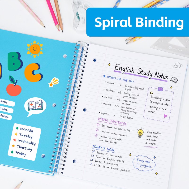 6-Pack 11x8.5 Inch College Ruled Spiral Notebooks with Pocket Dividers