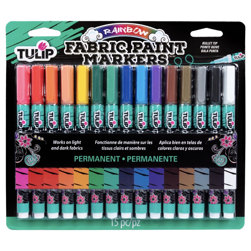 Fabric Markers Set of 15 - Permanent No-Bleed Markers for Light & Dark Textiles