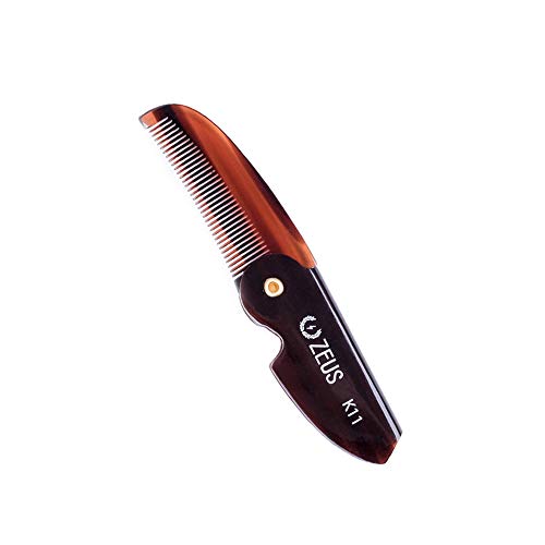ZEUS Folding Mustache Comb for Men, Handmade Saw-Cut Pocket Comb for Men¡¯s Beard & Moustache Grooming, Compact & Travel Friendly (Traditional) K11