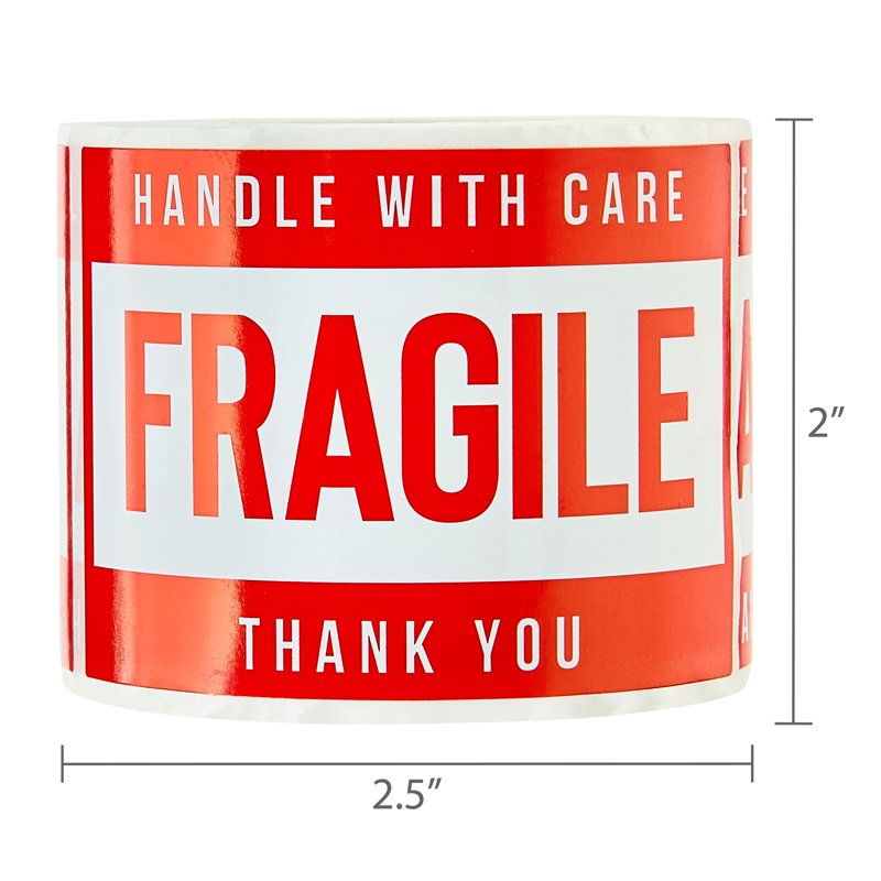 Fragile Shipping Labels - 250 Bright Red and White Stickers for Packing and Handling