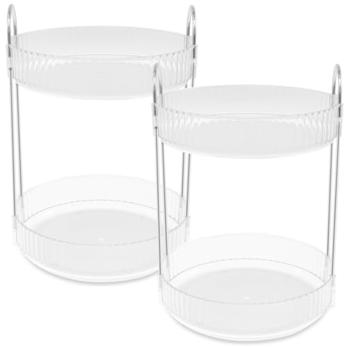 Rotating Makeup Organizer 360¡ÆRotating Skincare Organizer Large Capacity Rotating Cosmetic Organizer 2 Layers Rotating Vanity Organizer Practical Rotating Dresser Organizer for Countertop (Clear 2PCS)