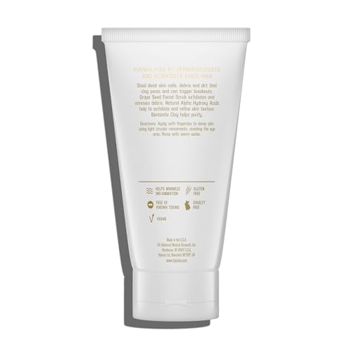 Hylunia Skincare Grape Seed Facial Scrub ? Gentle Exfoliating Face Scrub with Ground Grape Seed, Bentonite Clay, and Alpha Hydroxy Acid for smooth, glowing skin and refined pores, 5.1oz ?