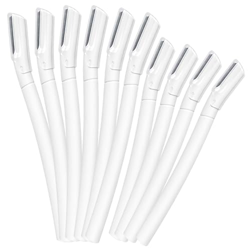 Dermaplane Razor for Women Face, 10 Pack Professional Facial Hair Removal & Dermaplaning Tool for Peach Fuzz, Eyebrow Shaping and Gentle Exfoliation (White)