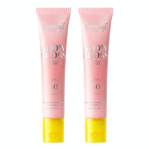 Supergoop! Glow Gloss SPF 40 Lip Balm, Vanilla Soft Serve (Sweet Cream Flavor, Sheer Soft Pink Tint) - Broad Spectrum Protection with a Non-Sticky, High-Shine Finish - 0.5 fl oz, 2 Pack