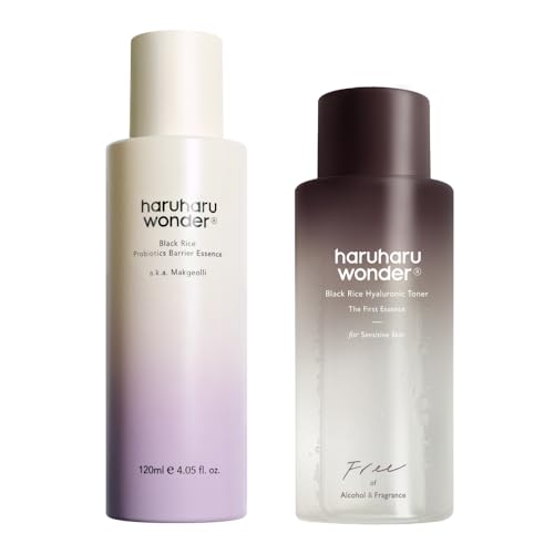 haruharu Wonder Skin Flooding Essential Set, Black Rice Probiotics Barrier Essence & Hyaluronic Toner for Sensitive Skin