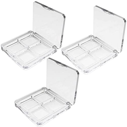 3Pcs Empty Eyeshadow Palette Box Clear Plastic DIY Refillable 4 Grids Makeup Eyeshadow Powder Blush Lipstick Containers Square Small Case for Women Daily and Travel Use