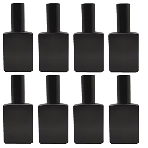 8PCS Square Glass Spray bottle,1.7oz Small Refillable Container with Fine Mist sprayer,Perfume bottle (50ml, Matte Black)
