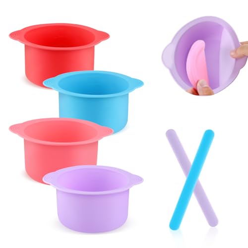 4 Colors 500ml Silicone Wax Warmer Liner,Replacement Waxing Pot for Hair Removal,Nonstick Wax Melt Liner with 2 Pcs Silicone Stirring Rod