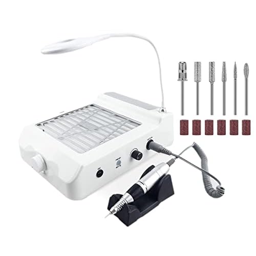 Nail Dust Collector- 4 in 1 Nail Dust Collector for Acrylic Nails-Electric Nail Drill 35000 RPM -80W Dust Collector for Nails - LED Table Light -GLHDDL-for Nail Salon and Everyday Home Use