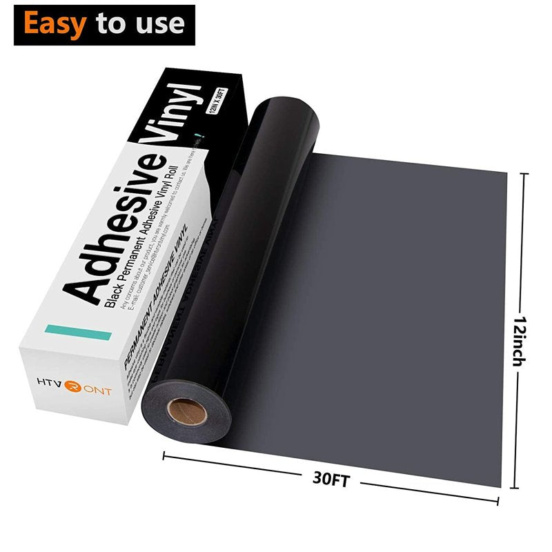 Black Vinyl Roll for Cutting Machines 12x30ft Glossy Adhesive Craft Vinyl