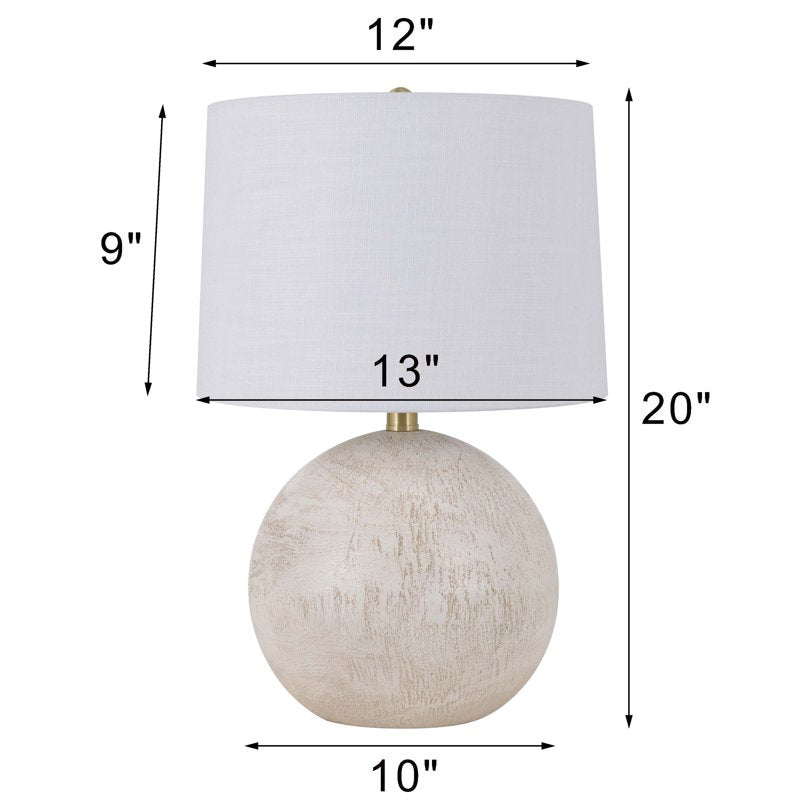 20-Inch White Ball Table Lamp with Shade for Bedroom & Living Room