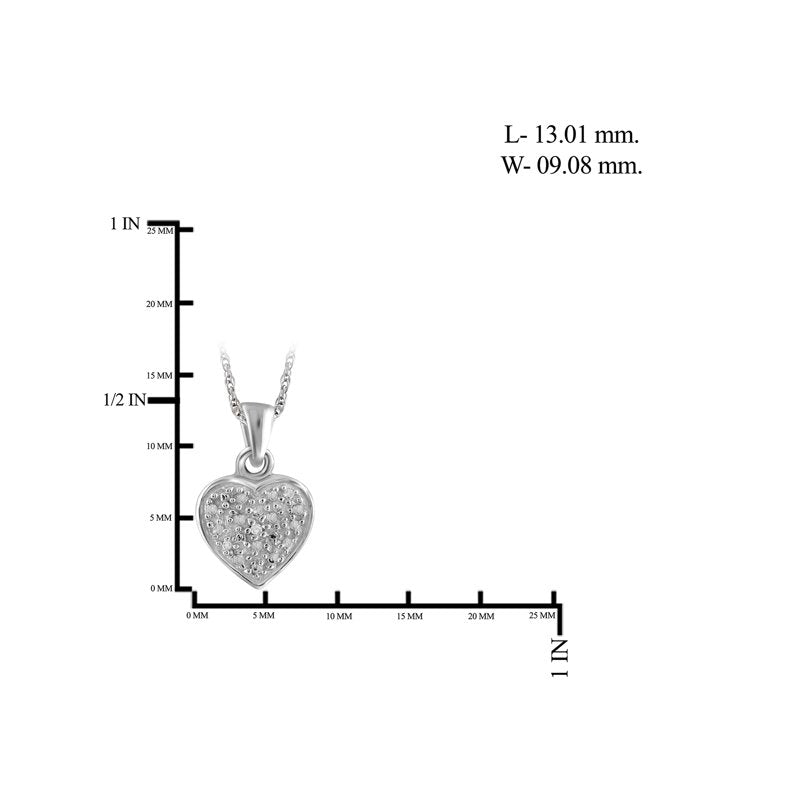 Sterling Silver Heart Pendant with White Diamond Accent - 18 Inch Necklace