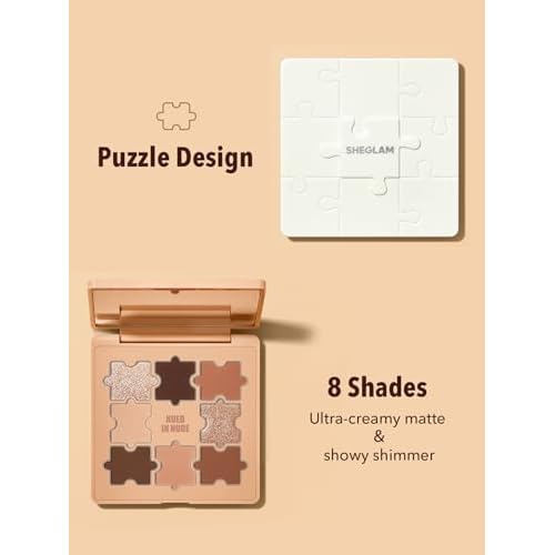 SHEGLAM 8-Color Shimmer Matte Eyeshadow Palette Smooth Blendable Jazy Jigsaw Eyeshadow Palette-Hued in Nude