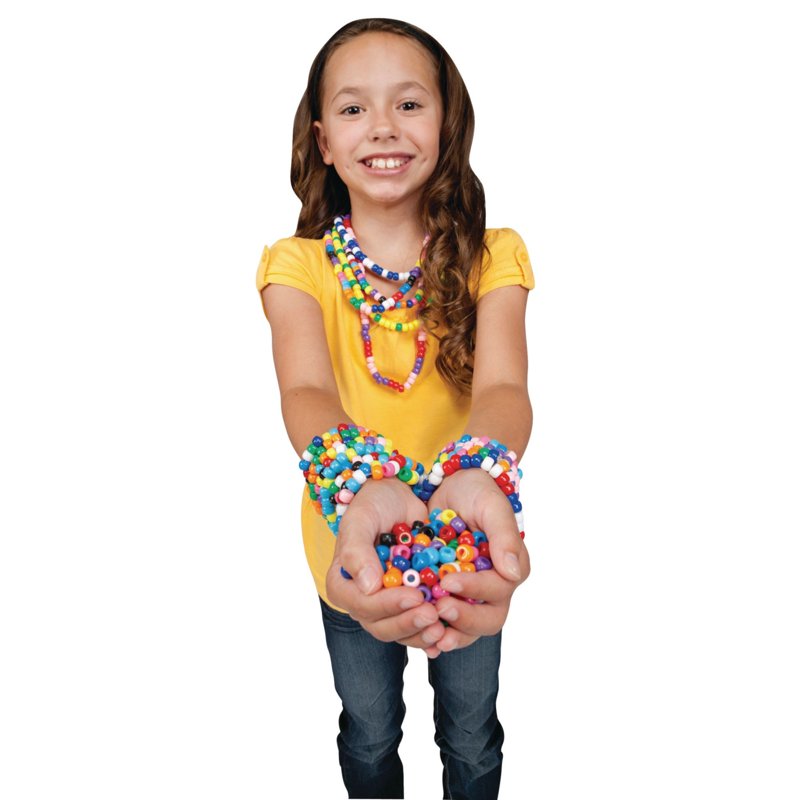 Colorful Pony Bead Set - 6,500 Bright Assorted Plastic Beads in Stackable Bucket