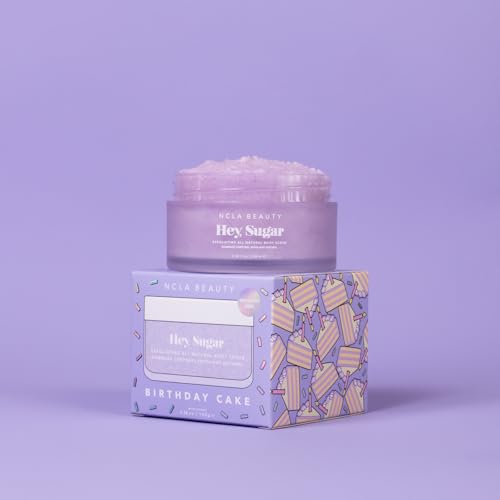 NCLA Beauty Hey Sugar All Natural Body Scrub - Moisturizing, Exfoliating Sugar Scrub - Shea, Cocoa, and Mango Butters - Birthday Cake - 3.38 oz