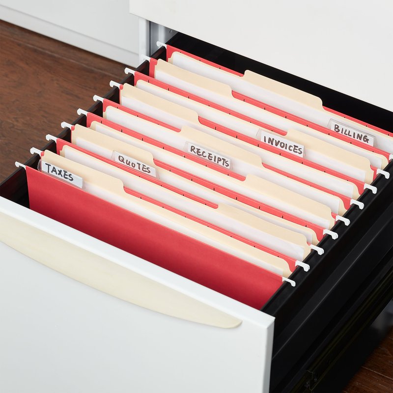 Red Hanging File Folders with 5-Tab Repositionable Labeling - Letter Size, 50 Pack