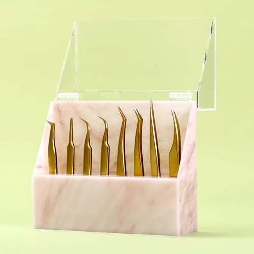 Dust-proof Tweezers Holder Lash Extension Supply Stand Holder, 8 Holes Tweezers Storage Holder for Eyelash Extensions Supplies Acrylic Display Stand Salon (Pink)1