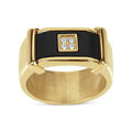 Men's Black Carbon Fiber Ring with Cubic Zirconia Size 10 - Gold Plated Steel