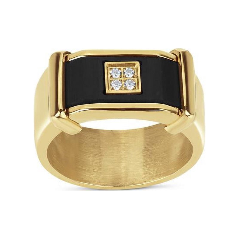 Men's Black Carbon Fiber Ring with Cubic Zirconia Size 10 - Gold Plated Steel