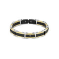 Stainless Steel Cross Bracelet with Cubic Zirconia, 8.5 Inches - Gold & Black Plating