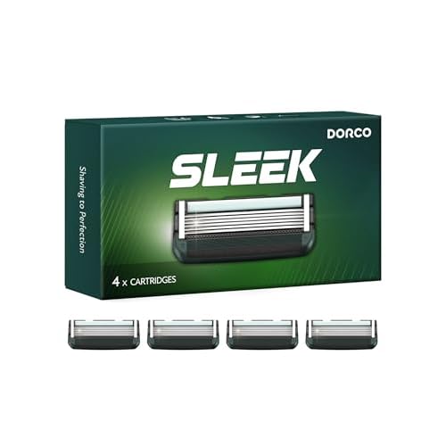 DORCO SLEEK Six Blade Razor System with Multi-Flex Technology Refill Set, Precision Shaving Razor Replacement Cartridge (4 Pack)